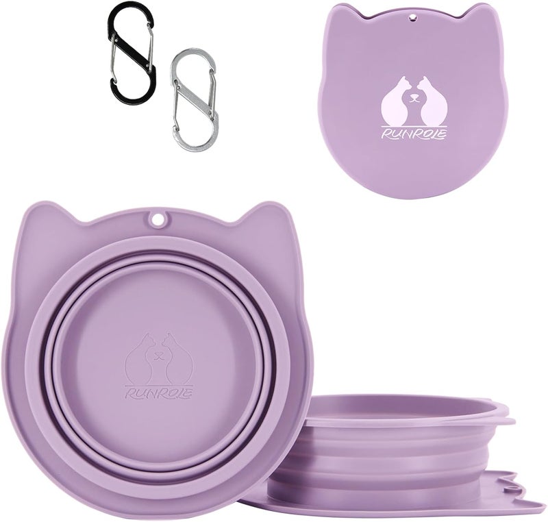 RUNROLE 2-in-1 Collapsible Silicone Dog Travel Bowls, Slot Together and Use Separately, Portable Pet Food Water Bowls, Foldable Cat Feeding Watering Dishes, 20OZ+27OZ(Purple) - Image 1